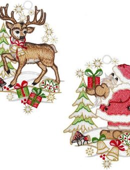 W. Reuter & Sohn - Plauener Spitze® Fensterbild Weihnachtsmann und Hirsch, Made in Germany