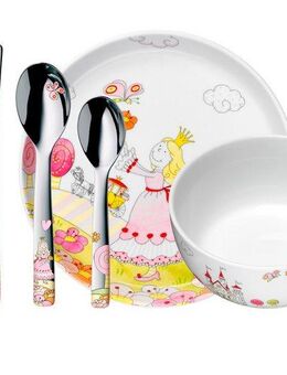 WMF Kindergeschirr-Set Prinzessin Anneli (6-tlg), 1 Personen, Cromargan® Edelstahl Rostfrei 18/10, Porzellan, ab 3 Jahren, hygienisch, säurefest