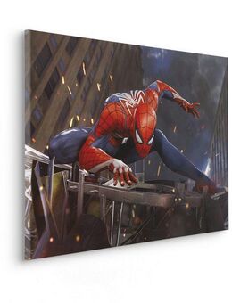 Komar Leinwandbild Marvel Spider-Man Landing, Disney (1 St), 90 x 60 cm (Breite x Höhe) - Kinderzimmer, Dekoration