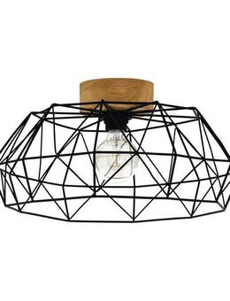 EGLO Deckenleuchte PADSTOW Deckenlampe, Stahl und Holz, E27, IP20, Wohnzimmerlampe, Lampe, ohne Leuchtmittel, Wand-/Deckenleuchte, H20,5 x Ø45,5 cm, schwarz, natur, 1X60W exkl.