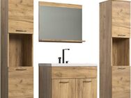 welltime Badezimmer-Set Kuba, (Komplett-Set, 4-St), Hängeschränke, Waschtisch mit Waschbecken und Wandspiegel mit Ablage