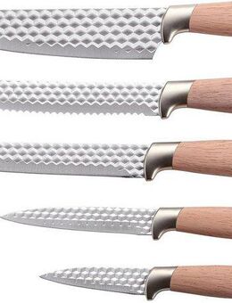 KING Messer-Set NATURELLE (Set, 5-tlg., 5 Küchenmesser), Messerklingen mit Wabenstruktur, Holz-Optik Griffe
