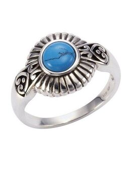 Zeeme Fingerring Silber 925 oxidiert mit Türkis 6mm