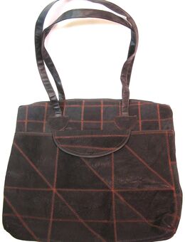Tasche - Shopper Henkeltasche - Echtleder - schwarz mit braunen Ziernähten - NEU - Biebesheim (Rhein)