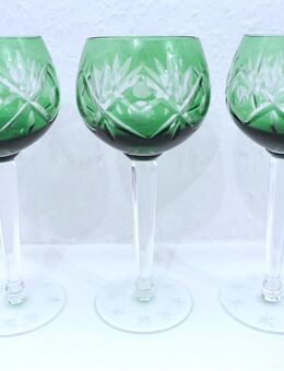 3x Weinrömer, Bleikristall, bunter Überfang, grün, retro, DDR - Dresden