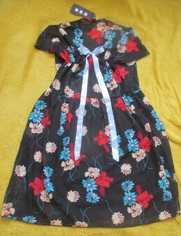 NEU mit ETIKETT * Blumen * Blüten * Flower- Power * Seiden- Chiffon * Retro- Look * Lolita * Baby- Doll * DESIGNER * Mini- Kleid mit Satin Schleife * Gr. 34- 36/ XS- S * schwarz * bunt * - Riedlingen