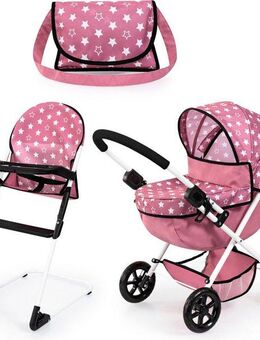 Bayer Puppenwagen Cosy Set, altrosa, mit Puppenhochstuhl und Wickeltasche