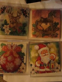4 Stück Weihnachtsgrußkarten 16 x 16 cm Diamont Painting fertiggestellt - Gefell (Thüringen)