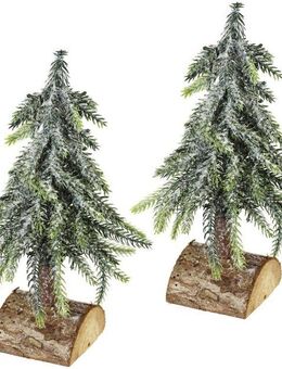 I.GE.A. Dekobaum Weihnachtsdeko, Weihnachtsbaum (Set, 2 St), Künstlicher mini Tannenbaum geeist auf Holzsockel 25 cm