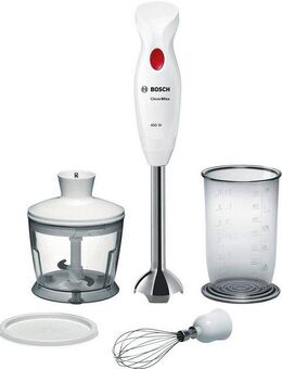 BOSCH Stabmixer CleverMixx MSM24500, Edelst. Mixfuß, Zerkleinerer, Schneebesen, weiß, 400 W, 4 Klingen, Mixbecher, Made in Europe