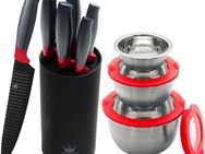 KING Messerblock FRESHIN CARBON DESIGN RED (12tlg), Edelstahl-Schüsseln Kunststoffdeckeln, Messerklingen Riffelstruktur