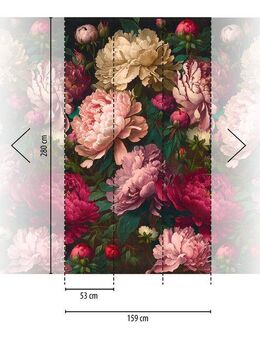 living walls Fototapete THE WALL III Blumen-Tapete Motivtapete Rosen Blumen, glatt, matt, (1 St), Vliestapete Pfingstrosen für Schlafzimmer Küche Wohnzimmer Blumen Flur