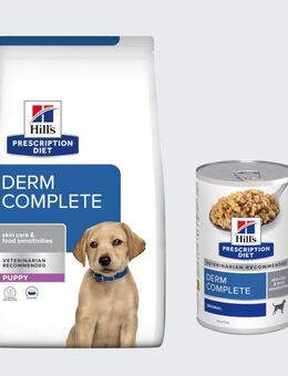 12 kg Hill's Prescription Diet + 3 x 370 g Derm Complete Nassfutter gratis! - Derm Complete Puppy
