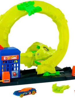 Hot Wheels Spiel-Gebäude Schlangen-Spiralattacke, inklusive Fahrzeug im Maßstab 1:64