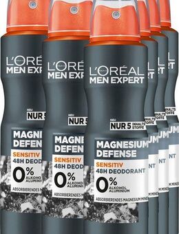 L'ORÉAL PARIS MEN EXPERT Deo-Spray Magnesium Defense, Packung, 6-tlg., mit hoher Zuverlässigkeit