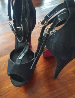 Riemchen High Heels schwarz Glitzer, Pinker Sohle Gr. 37 - Hamburg