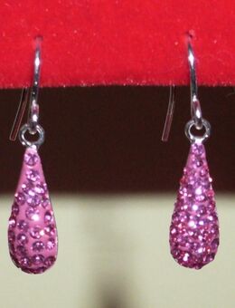 1 Paar ( 2 Stück) Glitzer-Ohrhänger pink, Sterling Silber 925/-, ungetragener Neuartikel - Essen