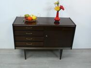 60er 70er Kommode Sideboard 4 Schubl 1 Türfach, Nuß dkl Hochglanz, Mid Century Modern - Sinzig