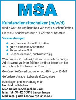Kundendiensttechniker (m/w/d) - Langenhagen
