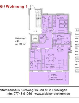 4 Zi. EG mit Terrasse ca. 107 m²-Wohnung 1-Kirchweg 16-79780 Stühlingen - Stühlingen