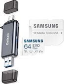 OTG DUAL Twin Speicherkartenleser Beikell, USB 3.0 Typ A & Typ C, SD & MicroSD Laufwerke, Samsung EVOPlus MicroSDXC 64GB mit einer Datenübertragung von bis zu 130MB/s, inklusive SD-Adapter in 90763