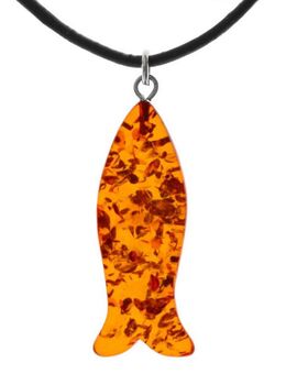 OSTSEE-SCHMUCK Kette mit Anhänger Ostsee-Schmuck Kette mit Anhänger Fisch 30 mm - Lederband (2-tlg)