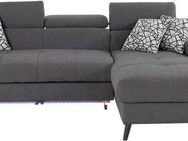 COTTA Ecksofa Mia L-Form mit 3 Zierkissen, wahlweise mit Bettfunktion, Bettkasten, Beleuchtung & Wireless-Charger
