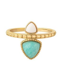 CAÏ Fingerring 925 Silber vergoldet Dreiecke Amazonit & weißer Achat