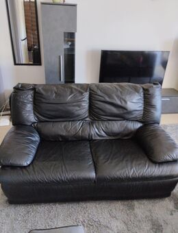 2-Sitzer Ledersofa – Echtleder, schwarz, Sofa Couch - Überlingen Zentrum