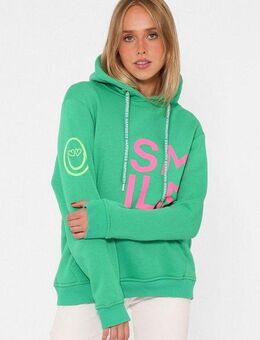 Zwillingsherz Hoodie "Alissa" Langarm, Kapuze, Neon-Details, Kordelzug, Frontprint, Kängurutasche