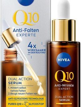 Nivea Gesichtsserum Q10 Anti-Falten EXPERTE Dual Action Serum, Beugt zuckerbedingte Falten vor und mindert selbst tiefe Falten.
