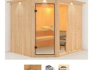 Karibu Sauna Frigga 3, BxTxH: 245 x 210 x 202 cm, 68 mm, (Set) 9-kW-Ofen mit integrierter Steuerung