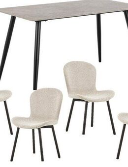 ACTONA GROUP Esszimmer-Set Essgruppe, Speisetisch mit Stühlen, (Komplett-Set, 5-St., 1x Tisch + 4x Stühle), Rechteckig Esstisch + 4x Stühle, grau keramik, beige,140x80x75cm