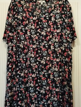 Bluse dunkelblau mit hellblauen u. pinken Blümchen Gr. 52/54 - Kerken