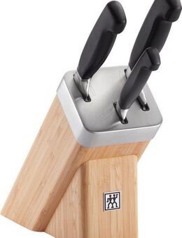 Zwilling Messerblock **** VIER STERNE (4tlg), Selbstschärfender Messerblock mit 3 Messern, Bambus, Sonderschmelze