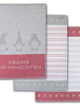 Dyckhoff Geschirrtuch Wichtel, mit Schriftzug Frohe Weihnachten, Streifen und Sternen, (Set, 3-tlg), mit 3 verschiedenen Motiven, Maße je Tuch ca. 50x70 cm, 100% Baumwolle