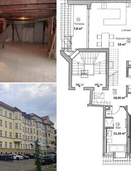 Unausgebautes DG mit Baugenehmigung; 5 Räume, ca. 192,02 m² Gesamtfläche; Medien liegen in der Fläche an - Leipzig