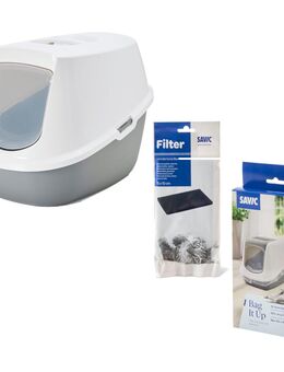 Savic Katzentoilette Robin - Starterset: Toilette grau/weiß + 2 Filter + 12 Bag it up