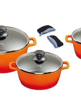 KING Topf-Set, Aluminiumguss (Set, 6-tlg., 1x Kochtopf Ø 16 cm, 1x Kochtopf Ø 24 cm, 1x Kochtopf Ø 20 cm), mit gratis Henkelpads, Induktion