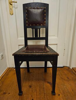 Antik! Schöner, stabiler Holz Stuhl massiv Eiche Ledersitz Jugendstil ca. 1920! Rarität! TOP! - München