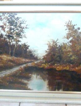 Großes Bild Ölgemälde "Herbst am Weiher" gerahmt signiert 1960 - Amberg Zentrum