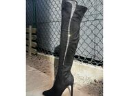 Gr. 36 - 39, sexy High Heels Overknee Stiefel - mit GLITZER Strass - Eyecatcher !! - Bruchköbel