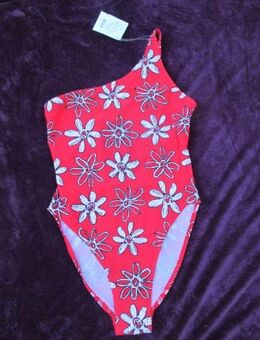 NEU * Sexy * ausgefallen * 70er Jahre * Blumen * Blüten * Flower- Power * One Shoulder * Badeanzug * Body * Einteiler "Sport eve's" Made in Germany * Gr. 36- 38/ S * rot * weiß * - Riedlingen