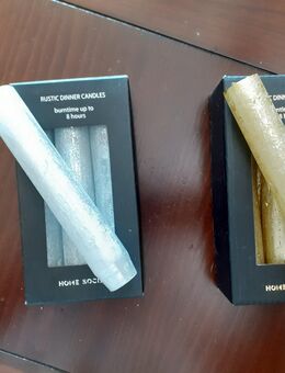 ab 1,70 € ...... Einzeln oder als 6 er Pack kurze Kerze Stabkerze Tafelkerze Gold oder Silber farbig - Rheinbach