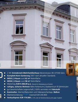 TOP :: 2-Raum-Appartement 2.OG | Fahrstuhl, Kaminofen, Balkon, Bad mit Fenster, Videosprech - Gera