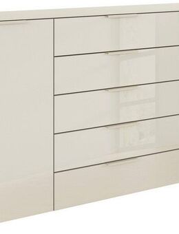 rauch Schubkastenkommode Kommode Türkommode Sideboard Kombikommode FLIPP mit Glasfront (Breite 160/180 cm mit 4 Einlegeböden), 2-türig, 5 Schubladen, Soft-Close, Oberboden und Front Glas, 2 Breiten