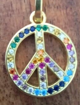 Kette 925 Silber vergoldet mit Regenbogen Eifelturm Peace Zeichen ebenfalls 925 Silber vergoldet - Thaleischweiler-Fröschen