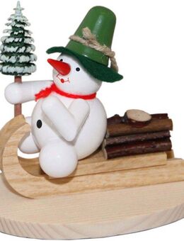 Albin Preissler Schneemann Schneemann auf Holzschlitten, Handwerkskunst aus dem Erzgebirge