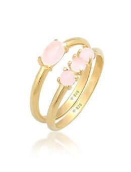 Elli Solitärring Quarz Rosa Stapelringe 2er Set 925 Silber