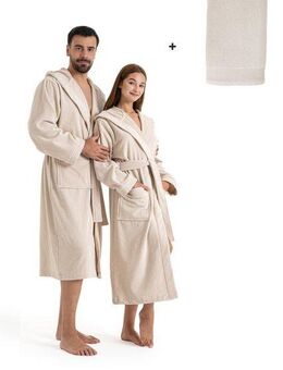 OTTO home Unisex-Bademantel Fenya, 330 g/m², ideal für Sauna & Spa, Hotelbademantel, Morgenmantel, Langform, Veloursfrottier, Kapuze, Gürtel, Reißverschlusstaschen, weich mit GRATIS-Zugabe: 1x Duschtuch 70x140 cm